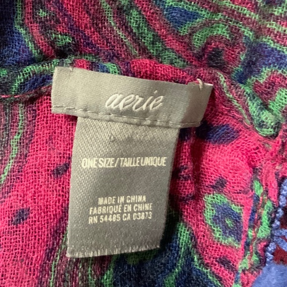 AERIE Pink Infinity Scarf in Pink Paisley Print with Purple Pompoms - Picture 3 of 3